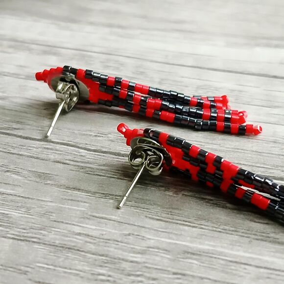 Beaded Fringe Stud Earrings, Seed Bead Jewelry, Mini Fringe Earrings, 2" - Picture 6 of 6